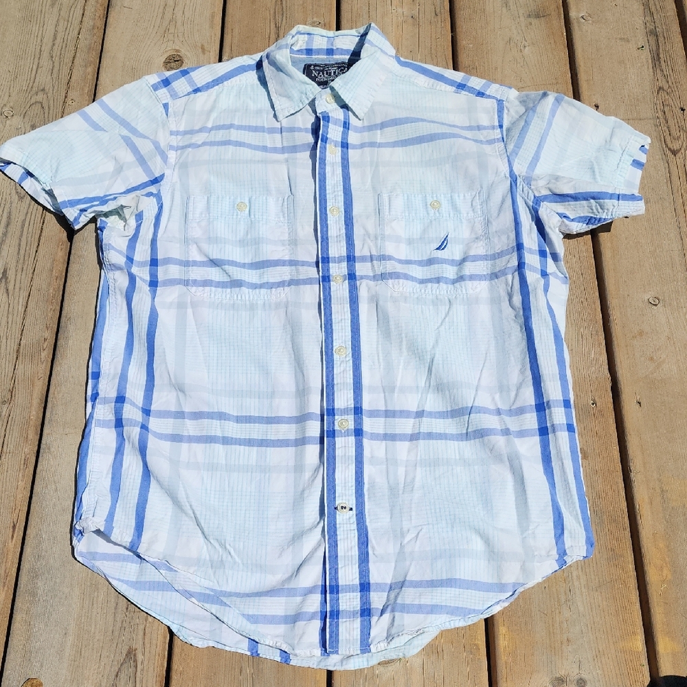 (S) Nautica 100% Cotton Button Down Nautical Dressy Office Wedding Tropical